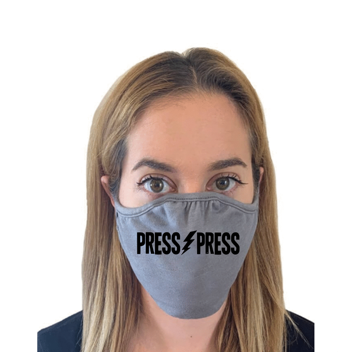 Press Press Merch - Virginia - Custom Face Mask - Coffee Shop and Roaster Logo printed on a face mask - 1 color black logo printed on gray face covering